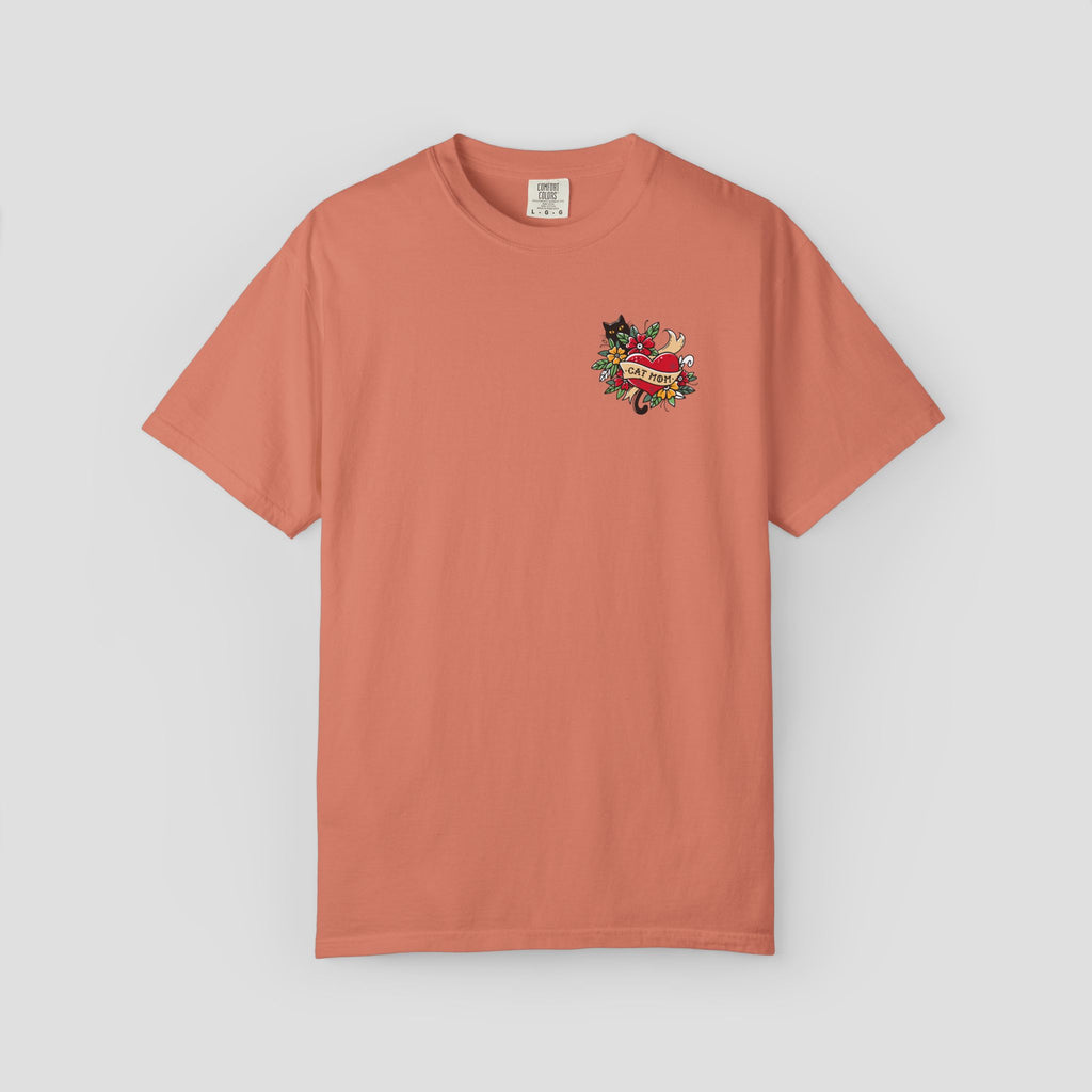 Cat Mom on Tattooed Heart T-Shirt