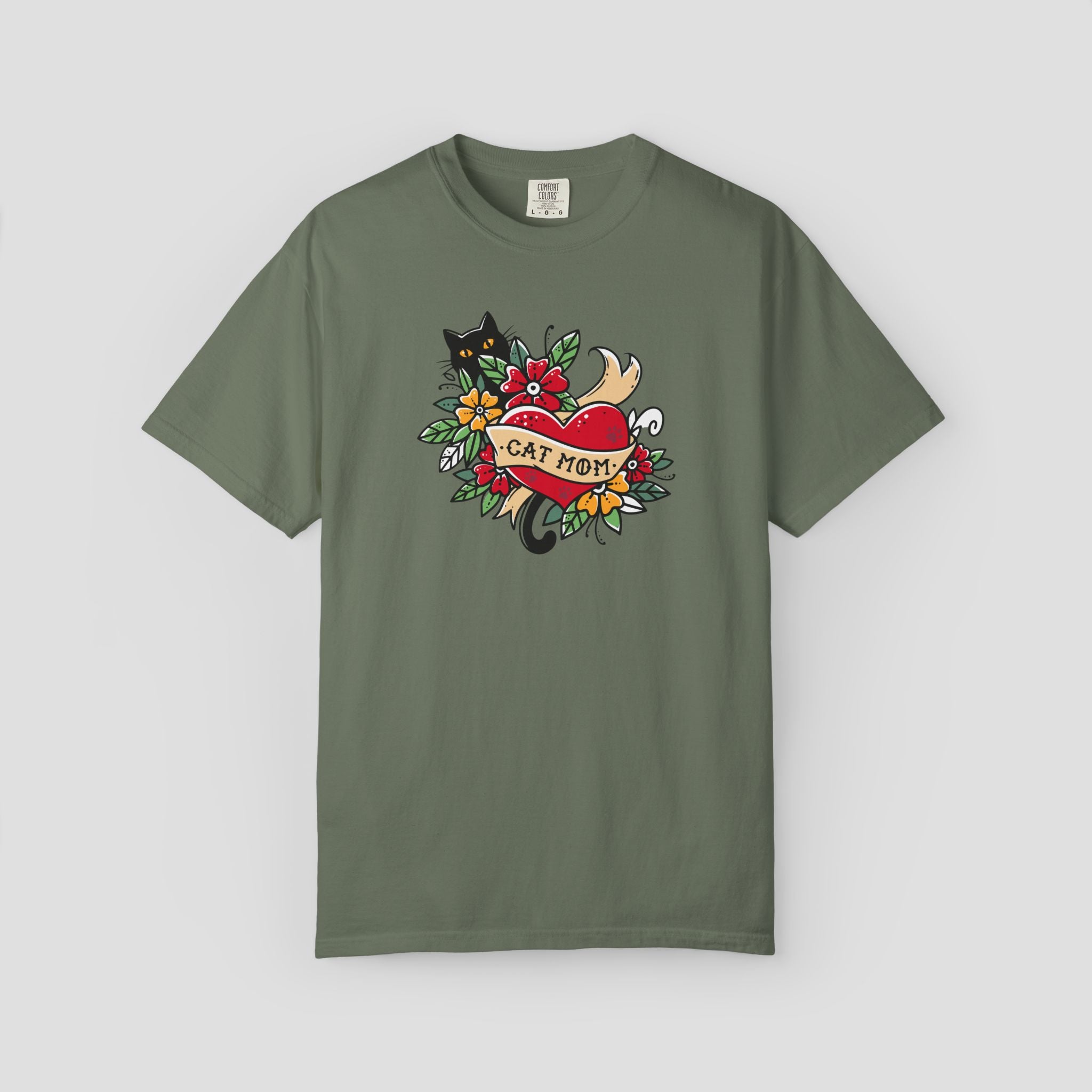Cat Mom on Tattooed Heart T-Shirt
