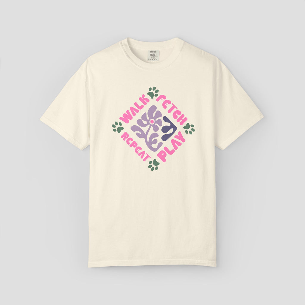 Walk Fetch Play Repeat Retro Floral T-Shirt