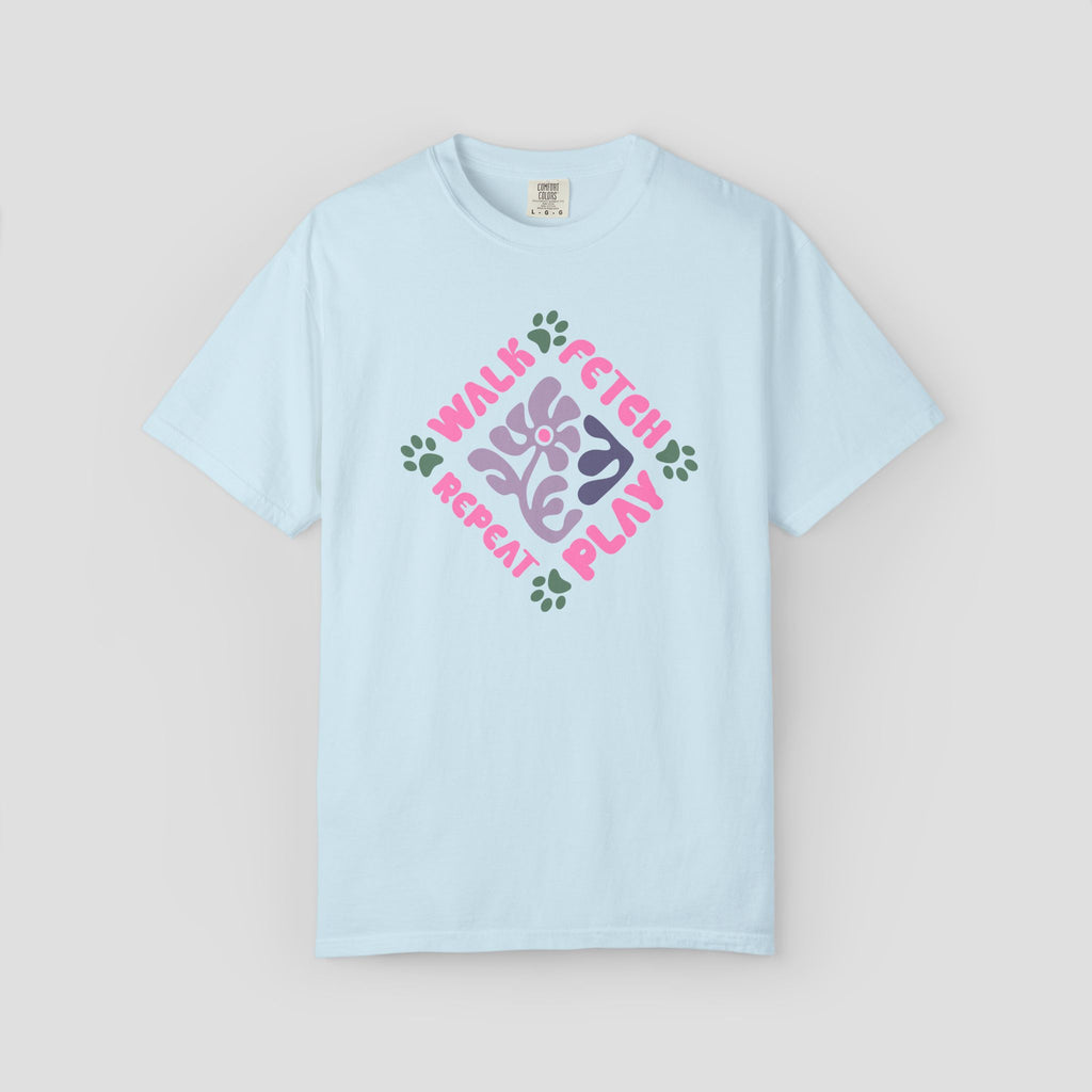 Walk Fetch Play Repeat Retro Floral T-Shirt