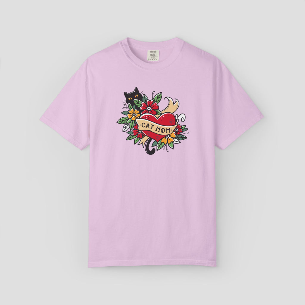 Cat Mom on Tattooed Heart T-Shirt