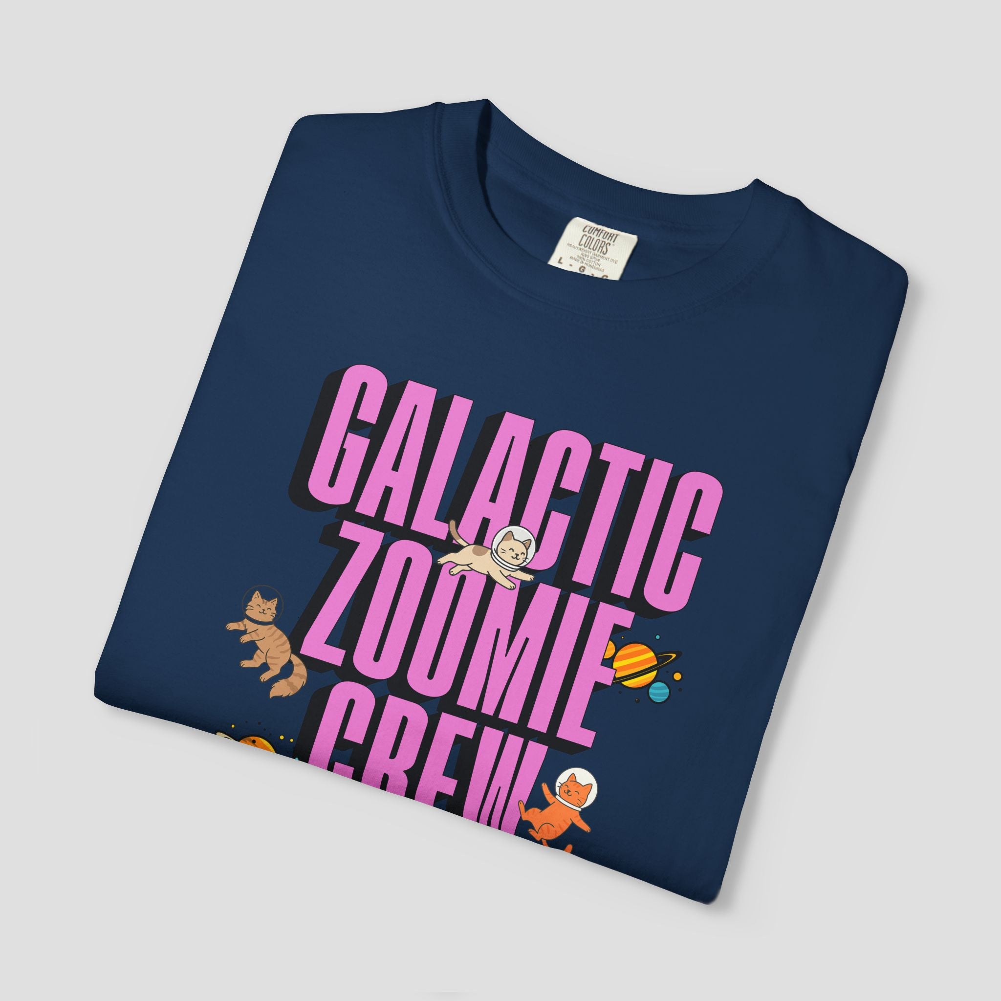 Galactic Zoomie Crew Space Cats T-shirt