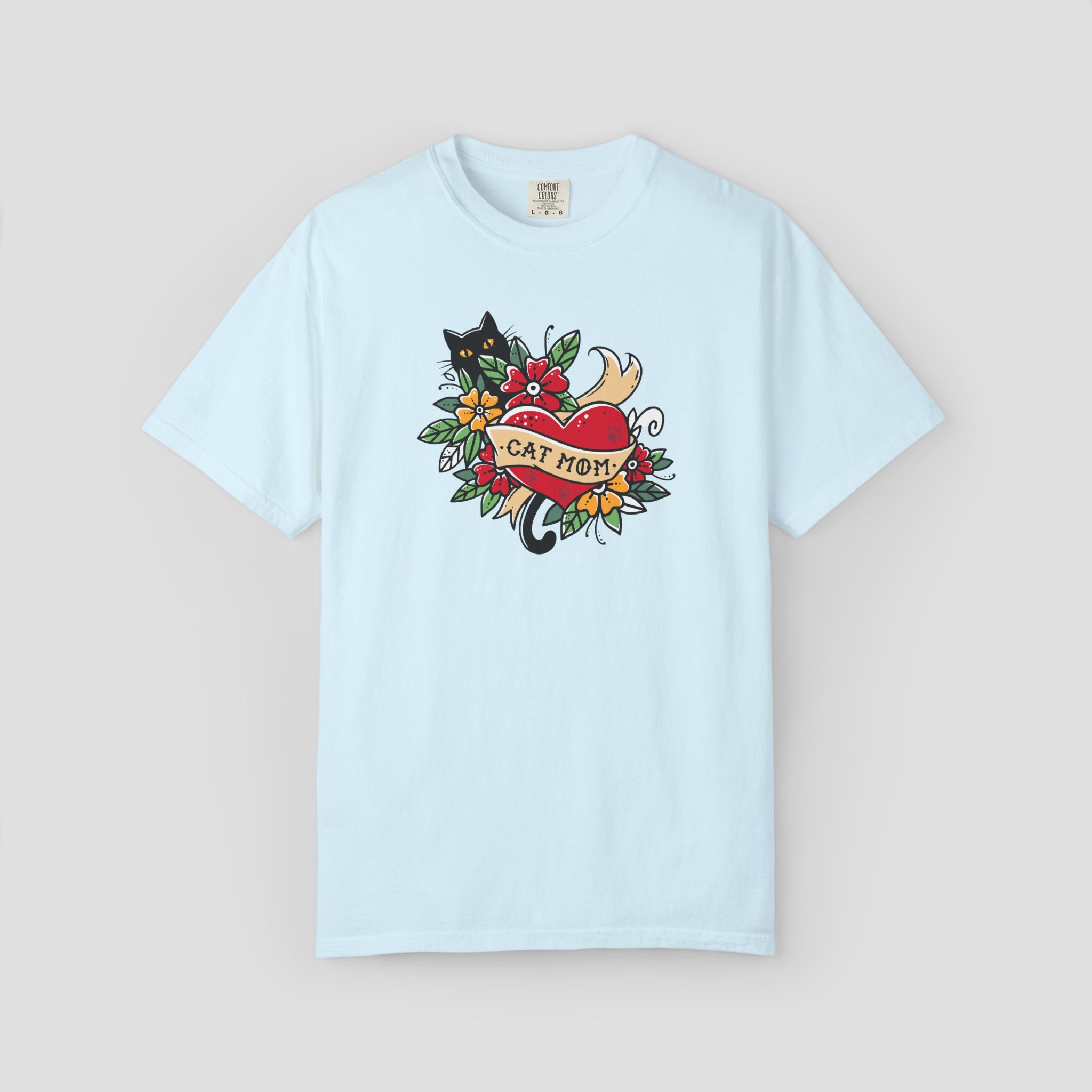Cat Mom on Tattooed Heart T-Shirt