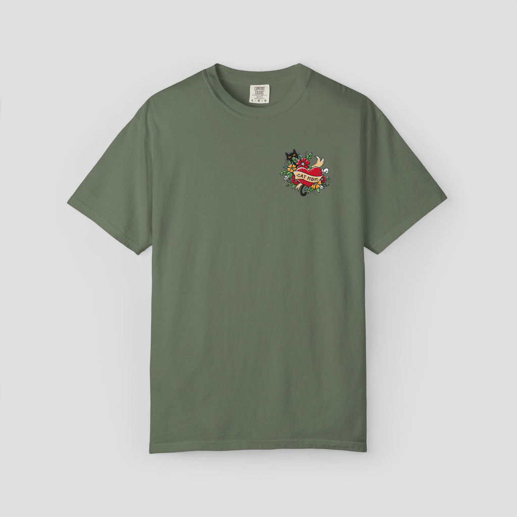 Cat Mom on Tattooed Heart T-Shirt