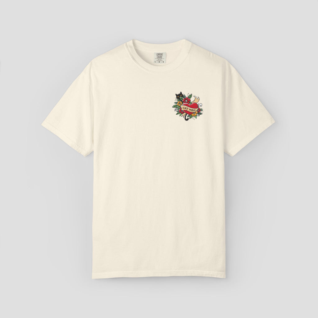Cat Mom on Tattooed Heart T-Shirt