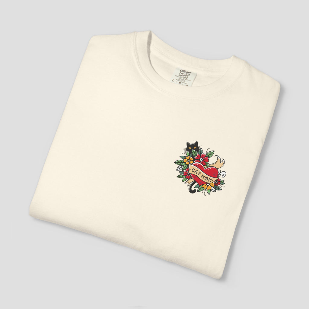 Cat Mom on Tattooed Heart T-Shirt