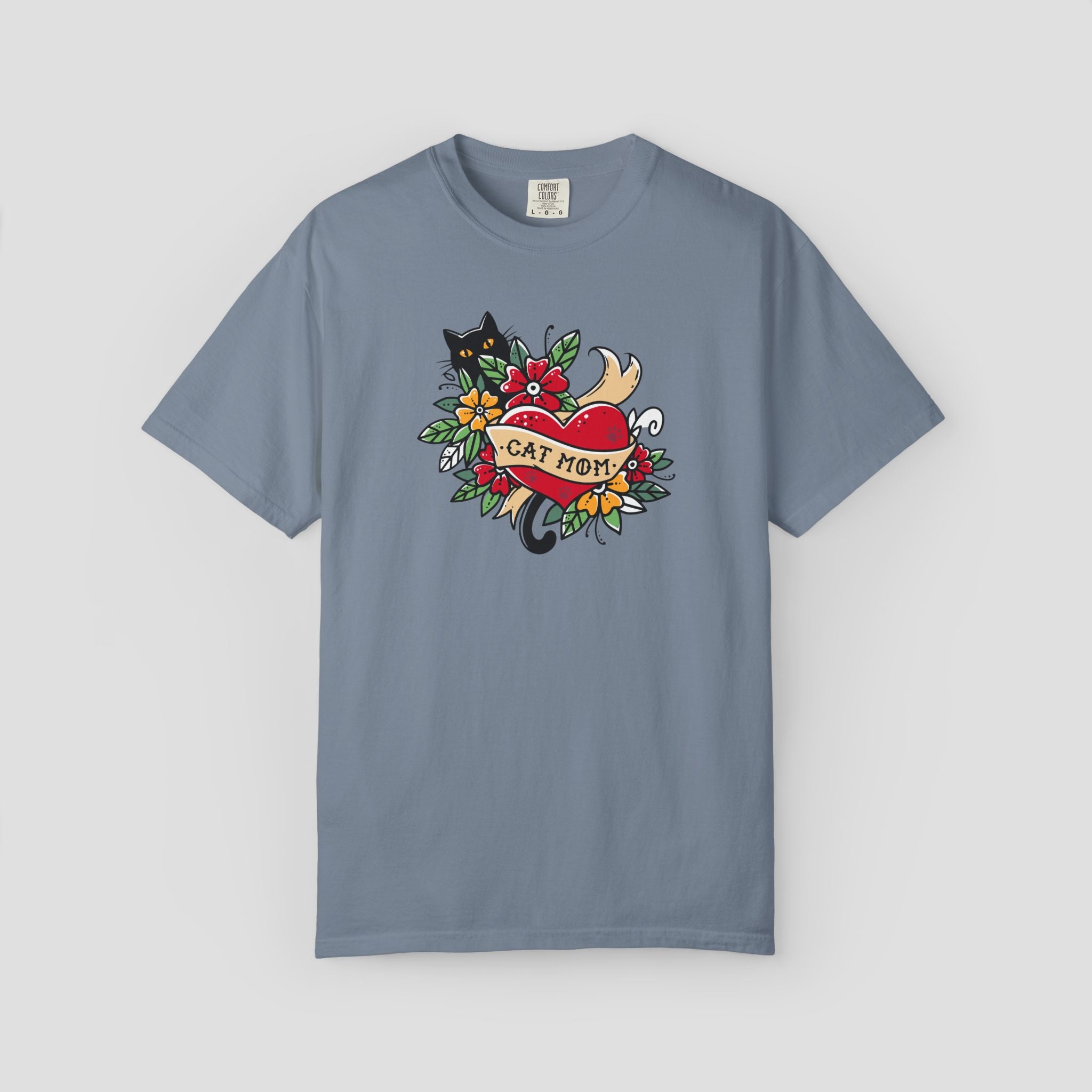 Cat Mom on Tattooed Heart T-Shirt