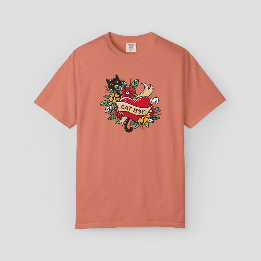 Cat Mom on Tattooed Heart T-Shirt