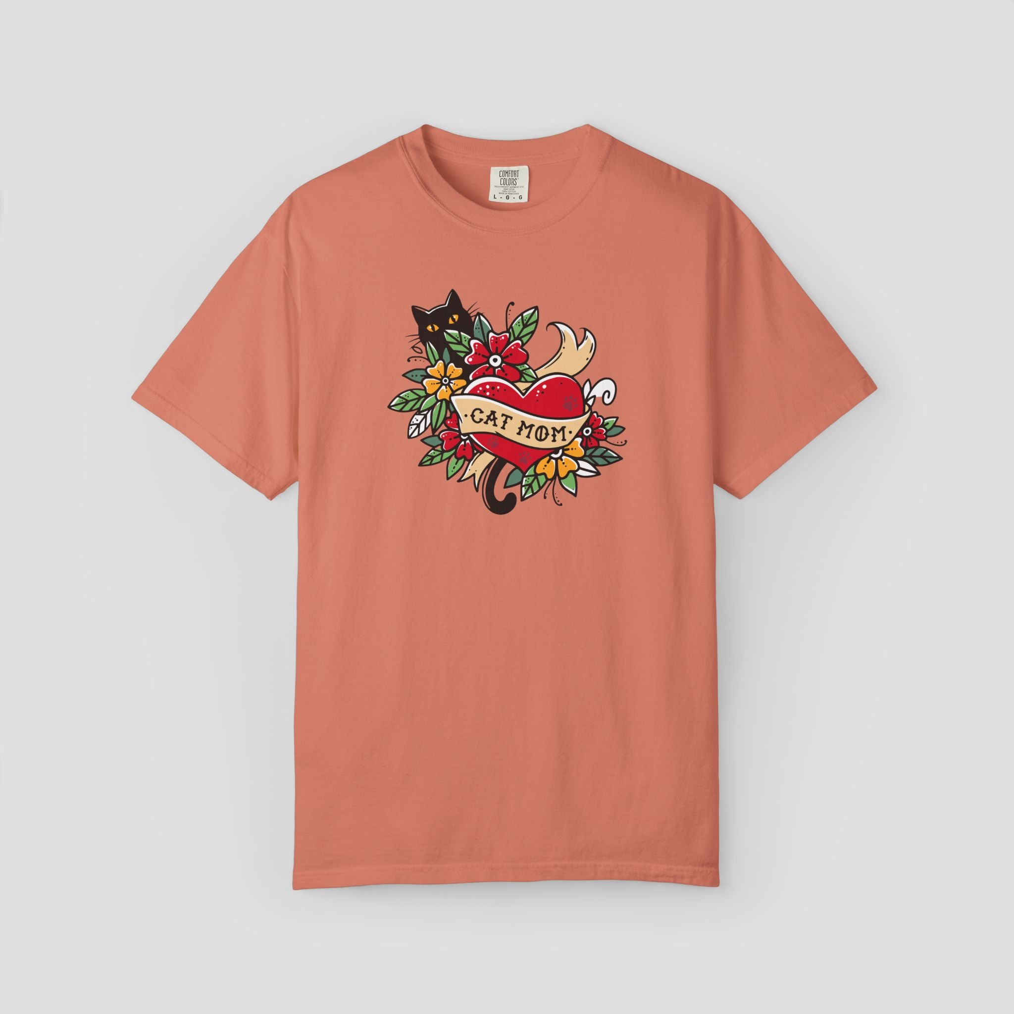 Cat Mom on Tattooed Heart T-Shirt