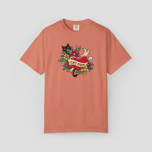 Cat Mom on Tattooed Heart T-Shirt
