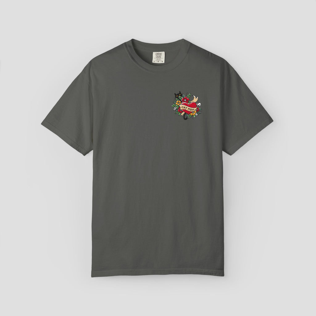 Cat Mom on Tattooed Heart T-Shirt