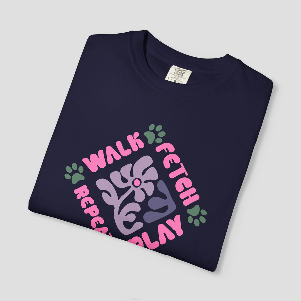 Walk Fetch Play Repeat Retro Floral T-Shirt