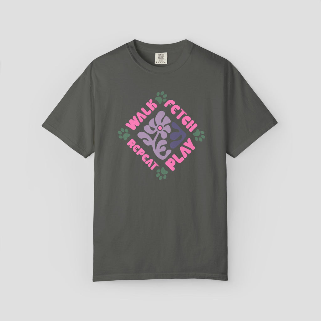 Walk Fetch Play Repeat Retro Floral T-Shirt