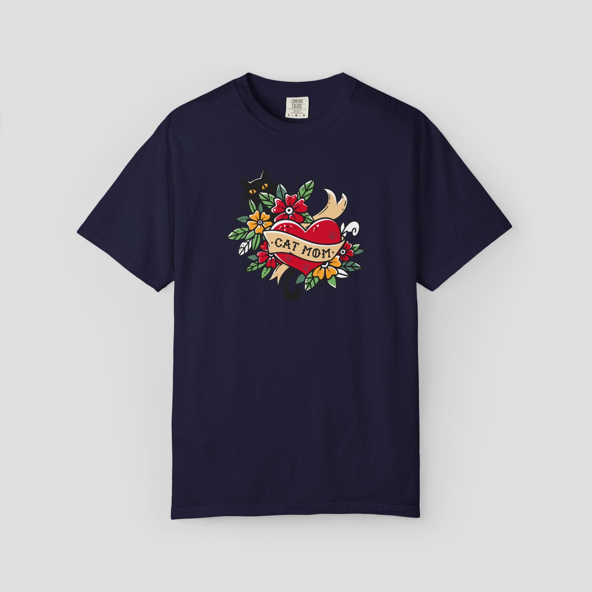 Cat Mom on Tattooed Heart T-Shirt