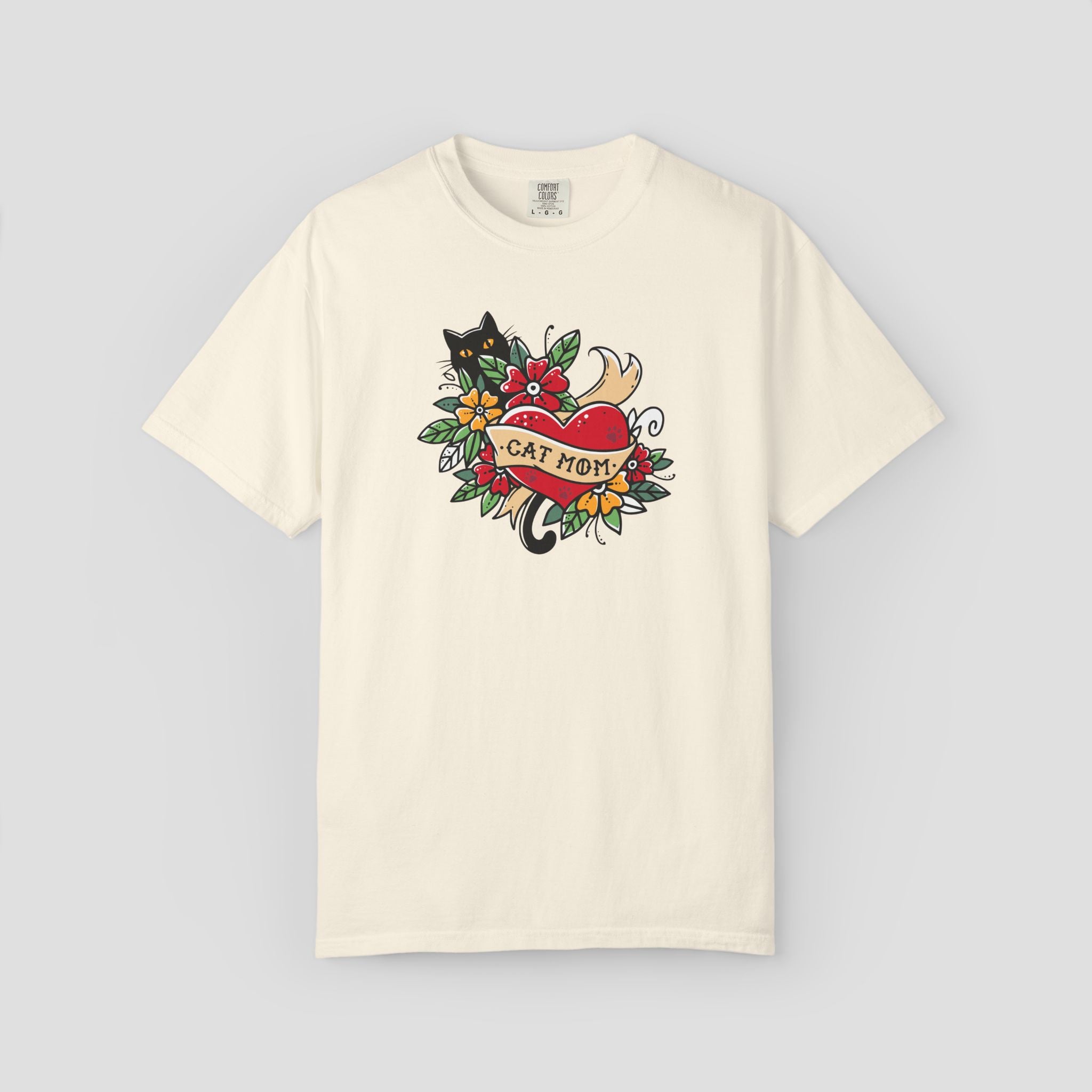 Cat Mom on Tattooed Heart T-Shirt