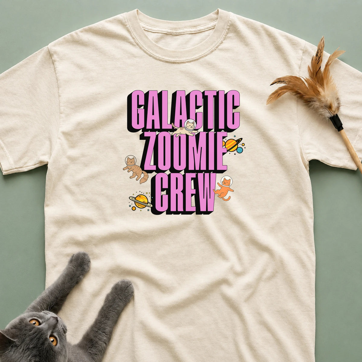 Galactic Zoomie Crew Space Cats T-shirt