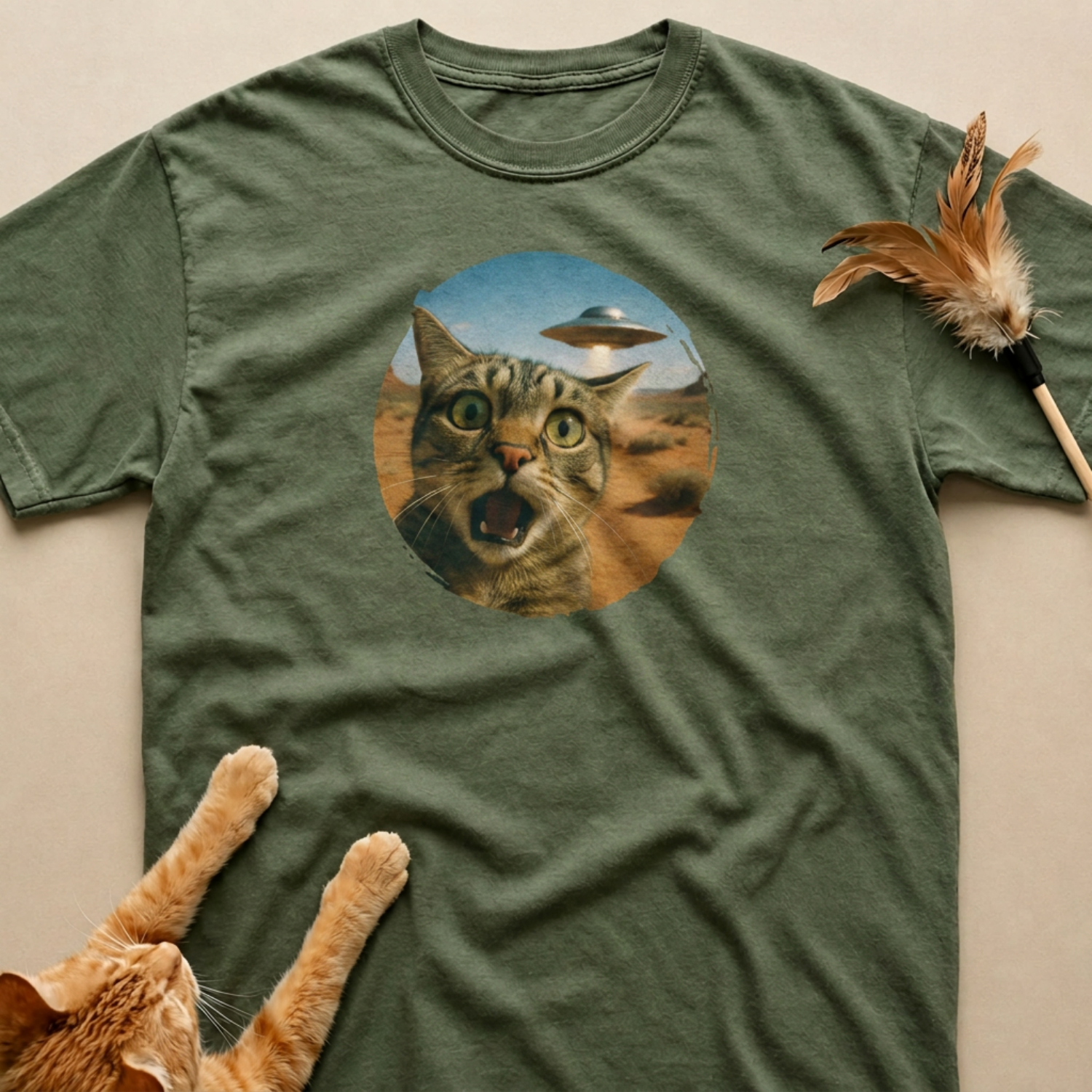 Cat Selfie UFO Funny T-Shirt