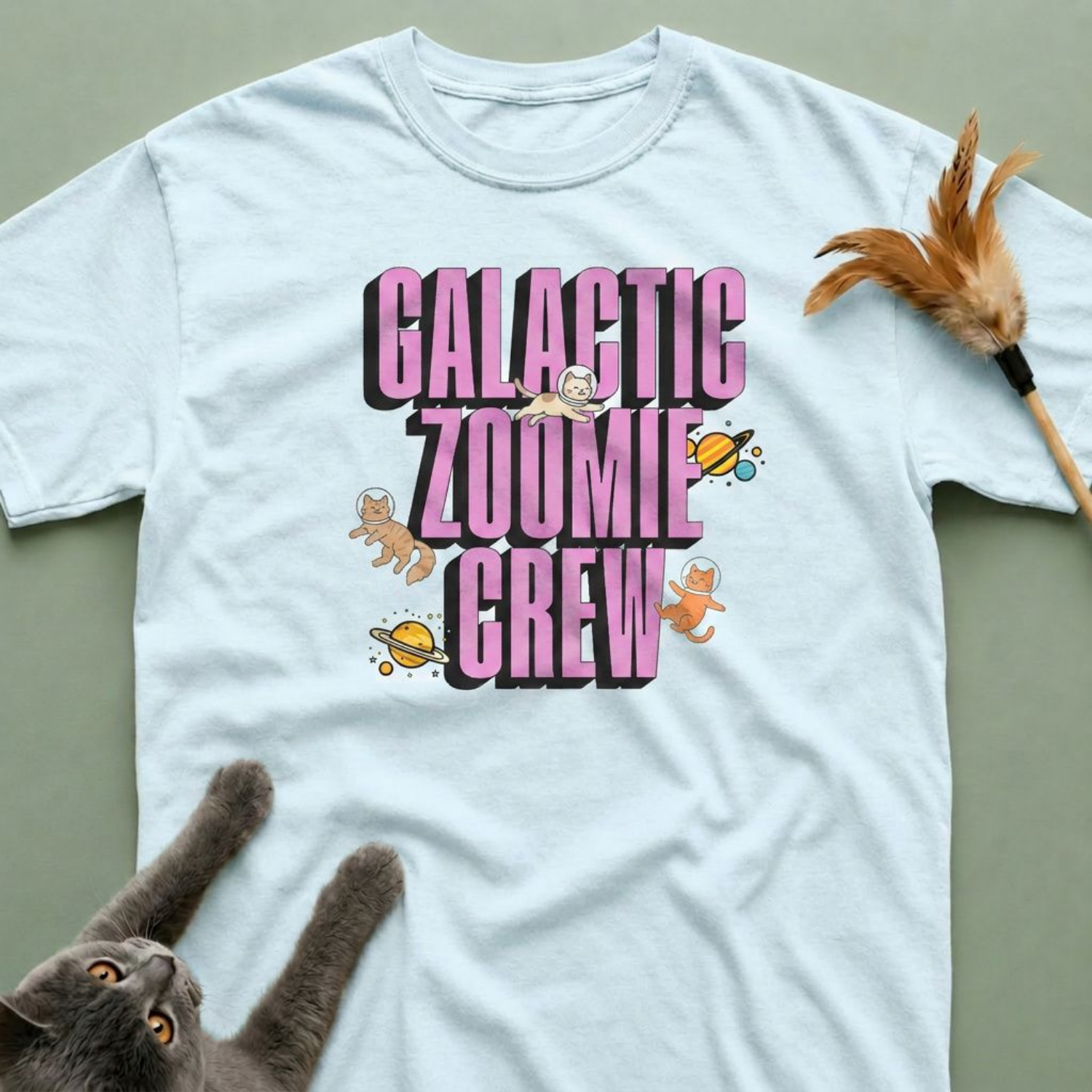 Galactic Zoomie Crew Space Cats T-shirt