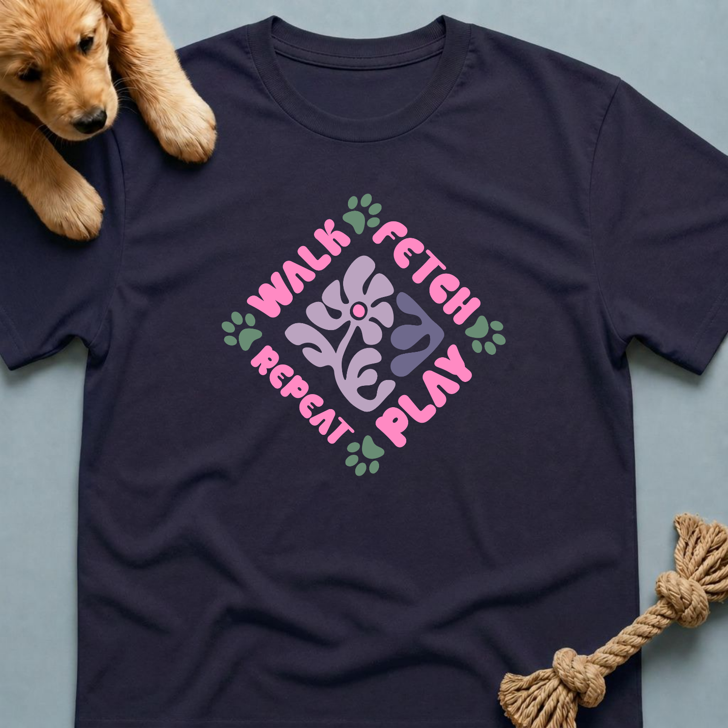 Walk Fetch Play Repeat Retro Floral T-Shirt