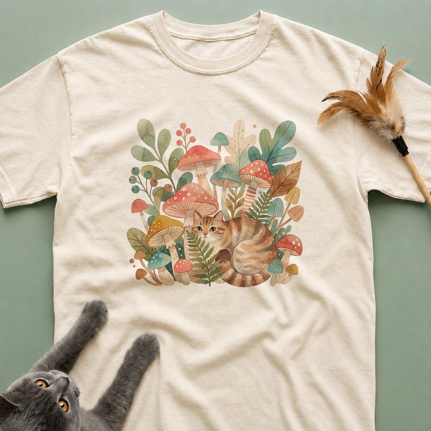 Vintage Woodland Cat Cottagecore T-Shirt